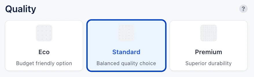 Material- oder Qualitätsauswahl - Webqualität