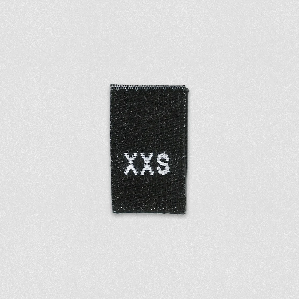 Individuell gestaltete Kleidungsetiketten 10 Black woven apparel size label size XXS